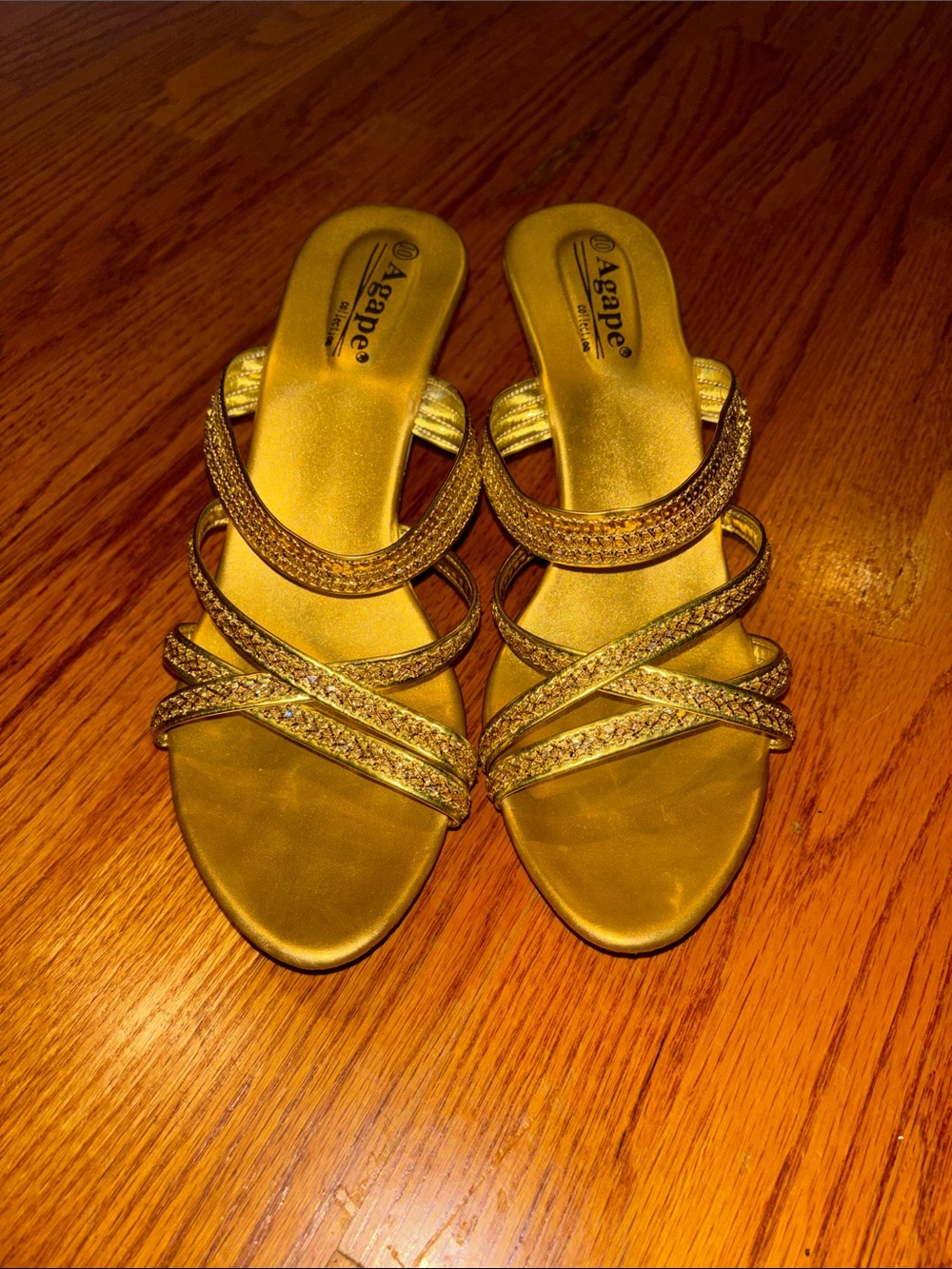 Agape Gold Braided Strappy Slide Heels